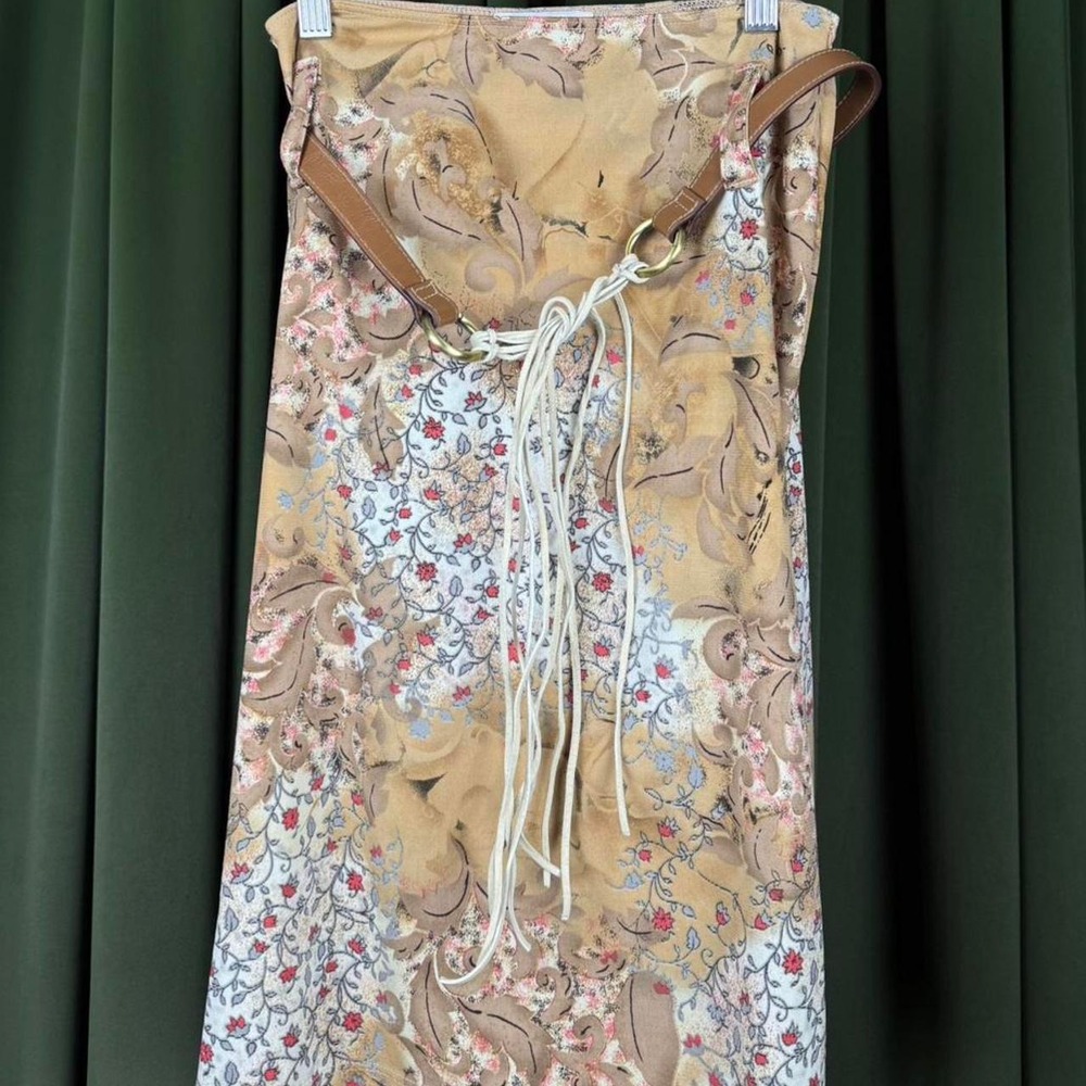 Paris Blues Women Cream Tan Floral Mini Dress with Tassel Belt Sleeveless